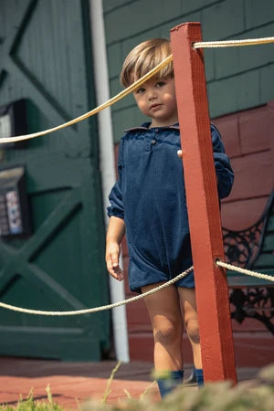 Mini Moda Heirloom Collar Romper - Navy