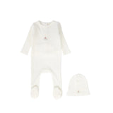 Bebe Jolee Outline Embroidered Footie And Hat - Ivory