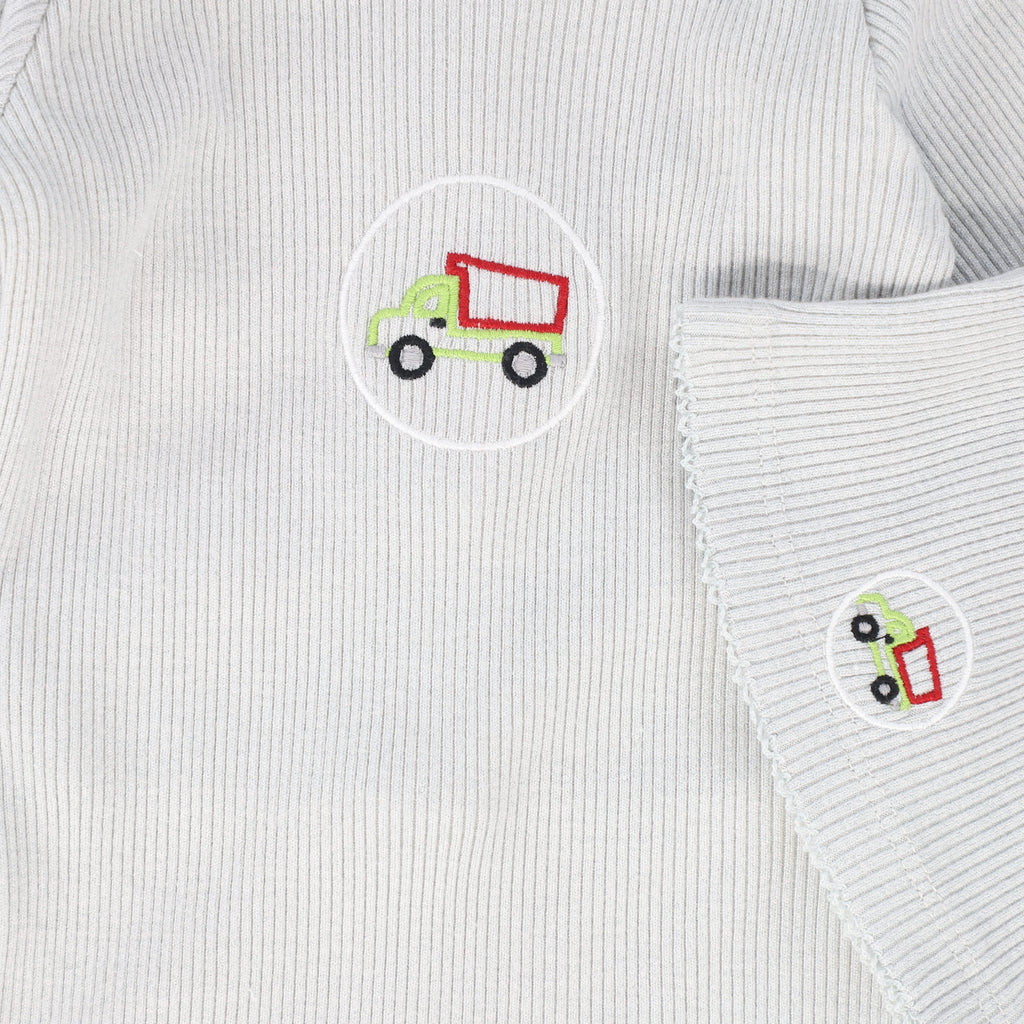 Bebe Jolee Outline Embroidered Footie And Hat - Blue