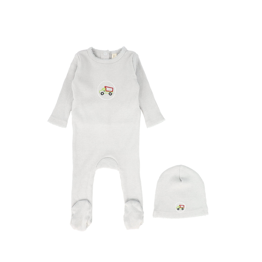 Bebe Jolee Outline Embroidered Footie And Hat - Blue