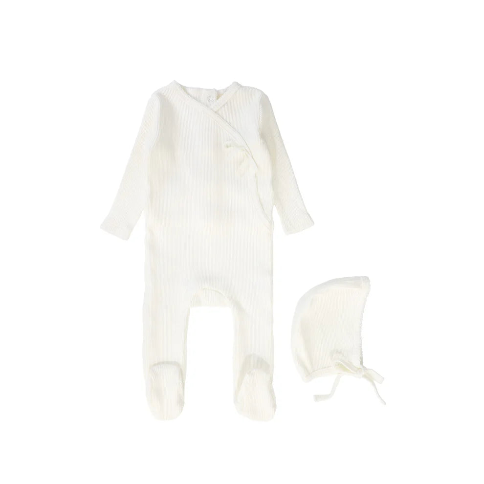 Bebe Jolee Wrap Stitch Footie And Hat - Ivory