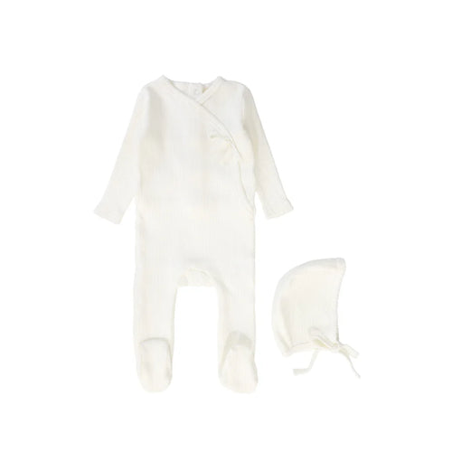 Bebe Jolee Wrap Stitch Footie And Hat - Ivory