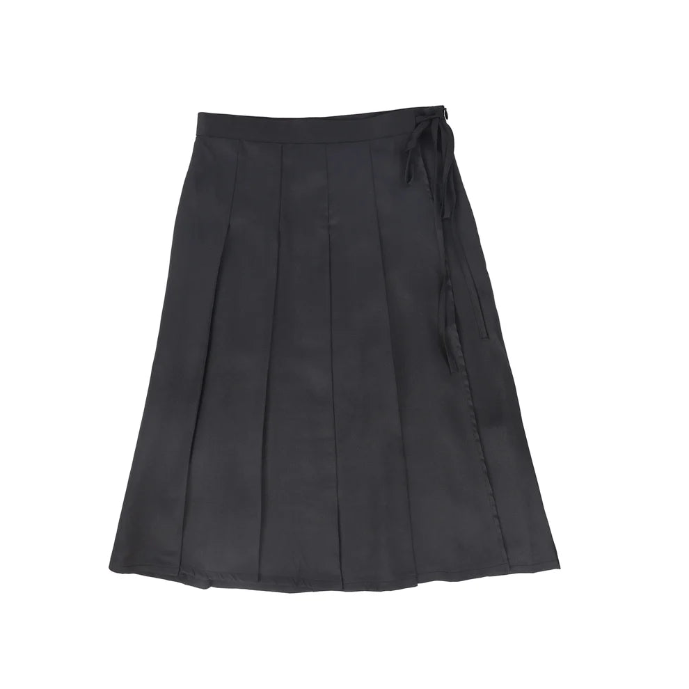 Valentina Silk Pleated Wrap Skirt - Black