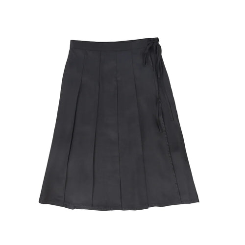 Valentina Silk Pleated Wrap Skirt - Black