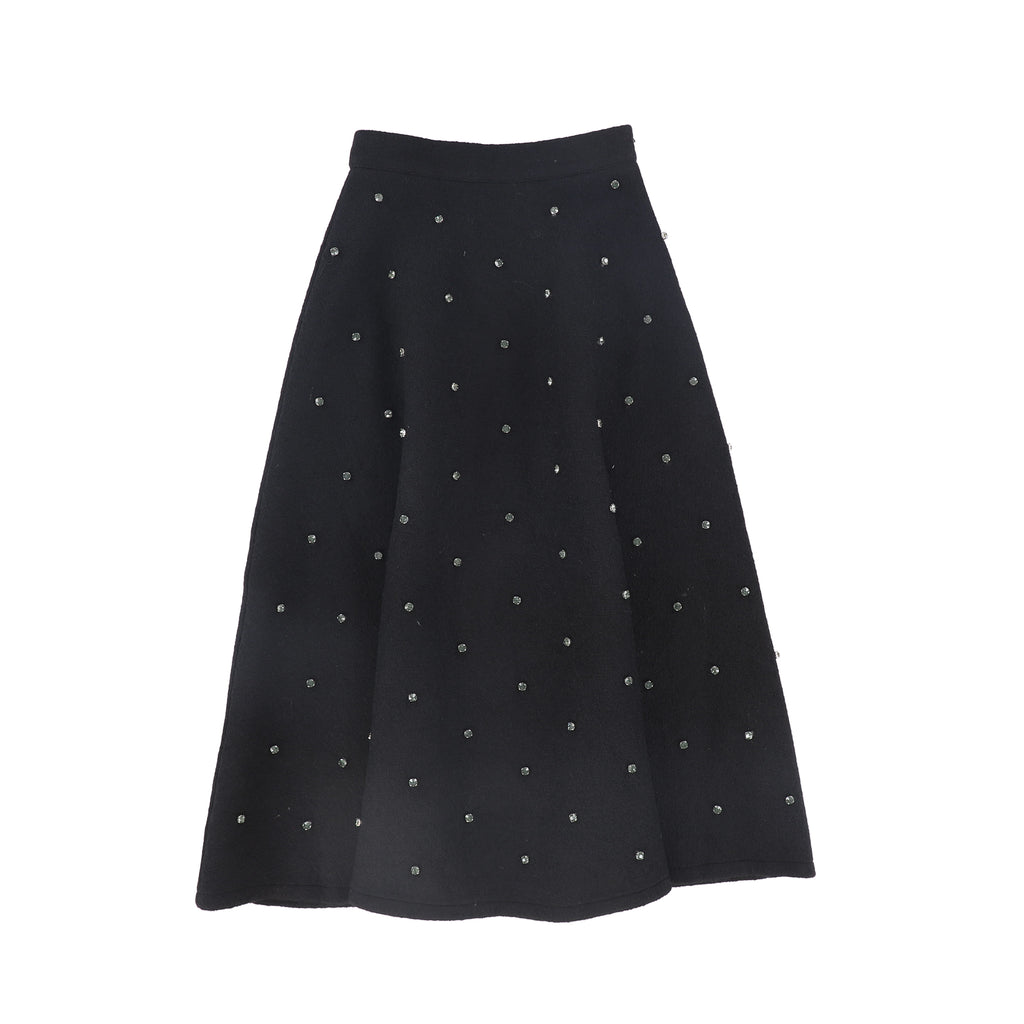 Valentina Jewel Wool Vest And Midi Skirt Set - Black