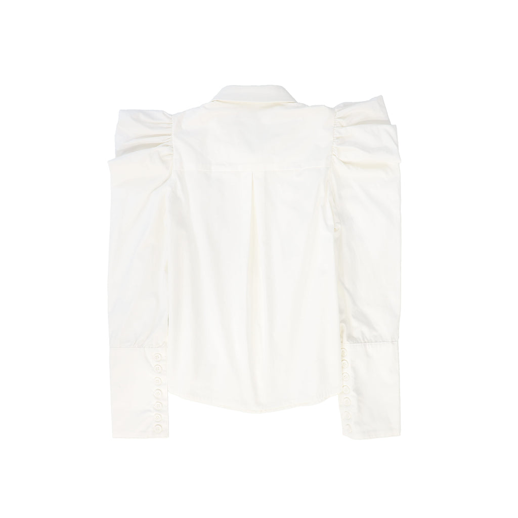 Valentina Quilted Taffeta V-Neck Jumper And Pointed Shoulder Puff Blouse Set - Black