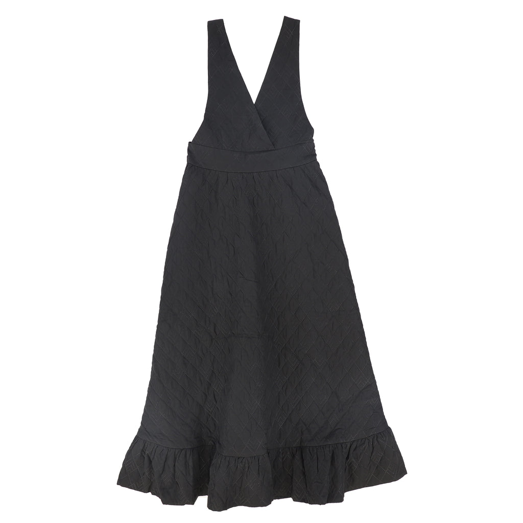 Valentina Quilted Taffeta V-Neck Jumper And Pointed Shoulder Puff Blouse Set - Black