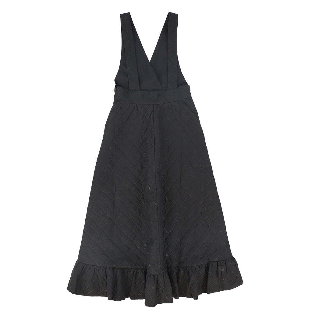 Valentina Quilted Taffeta V-Neck Jumper And Pointed Shoulder Puff Blouse Set - Black