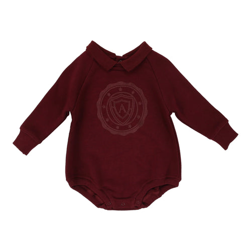 Lil Legs Logo Collar Romper - Burgundy