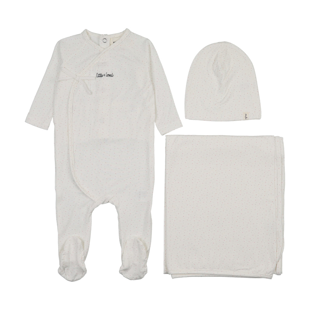 Mema Knits Mock Wrap Polka Dot Layette Set - White