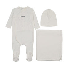 Load image into Gallery viewer, Mema Knits Mock Wrap Polka Dot Layette Set - White