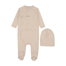 Load image into Gallery viewer, Mema Knits Mock Wrap Polka Dot Footie And Beanie - Pink