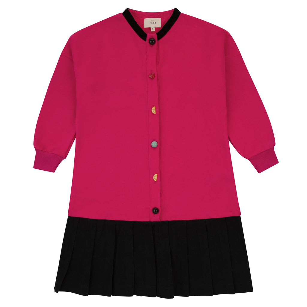 Mini Nod Scattered Button Dress - Fuschia