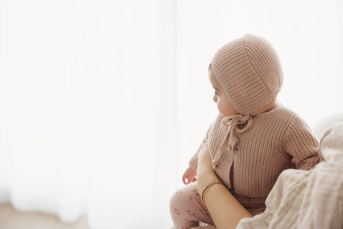 Lilette Chunky Knit Shrug and Bonnet - Blush