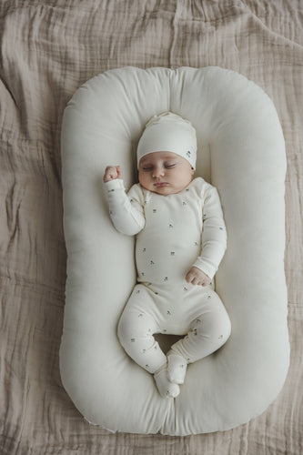 Lilette Scattered Cherry Footie & Beanie - Ivory/Mint