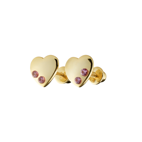 Picky Baby Gold Heart Earrings with Pink Stones