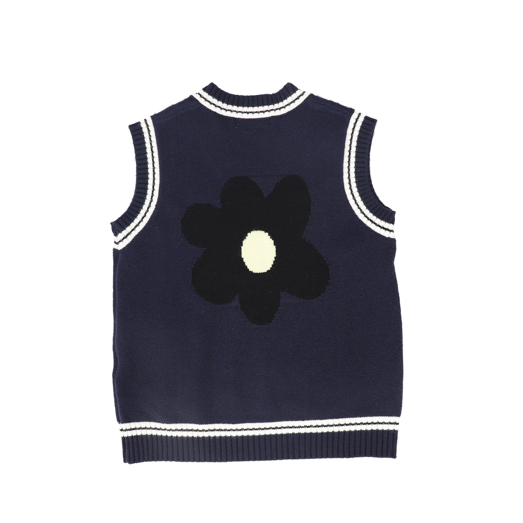 Valentina Cable Knit Flower Vest - Navy