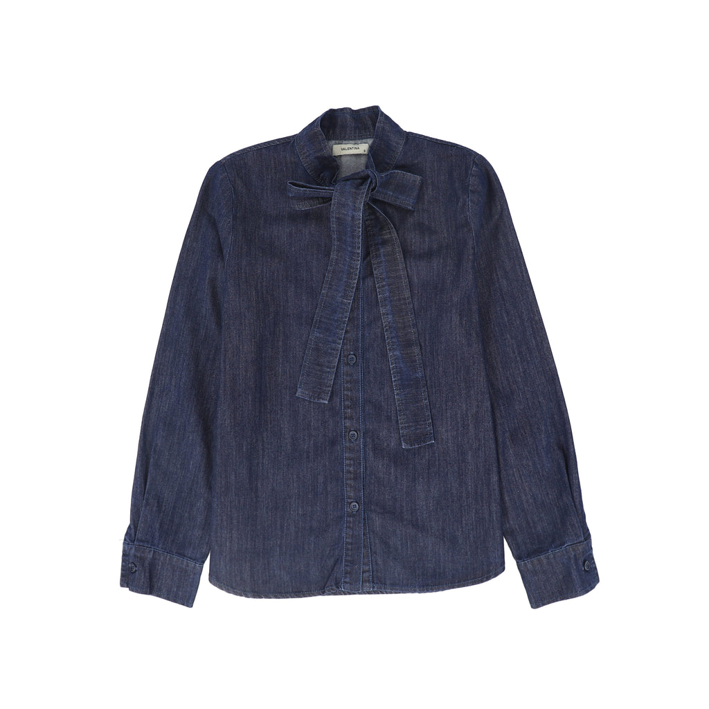 Valentina Chambray Tie Neck Blouse - Denim