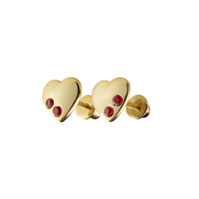 Load image into Gallery viewer, Picky Baby Gold Heart Earrings with Red Stones