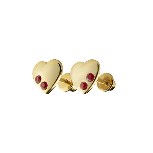 Picky Baby Gold Heart Earrings with Red Stones