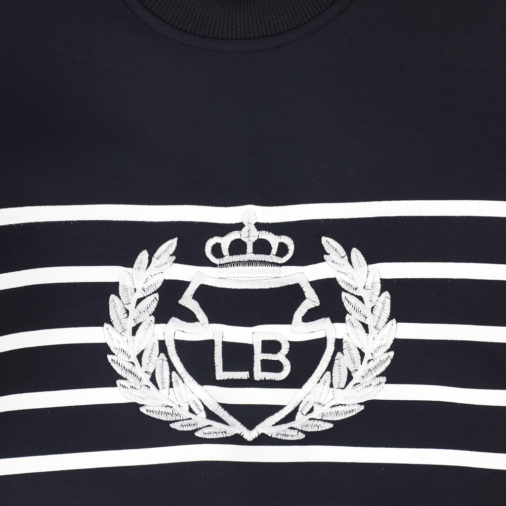 Le Bourdon Striped Embroidered Crest Sweatshirt - Navy