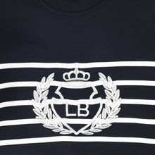 Load image into Gallery viewer, Le Bourdon Striped Embroidered Crest Sweatshirt - Navy