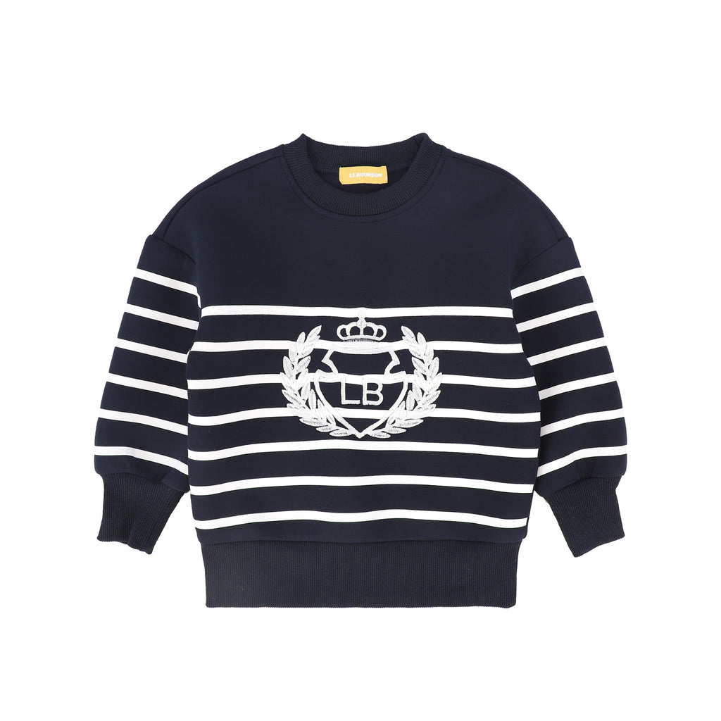 Le Bourdon Striped Embroidered Crest Sweatshirt - Navy