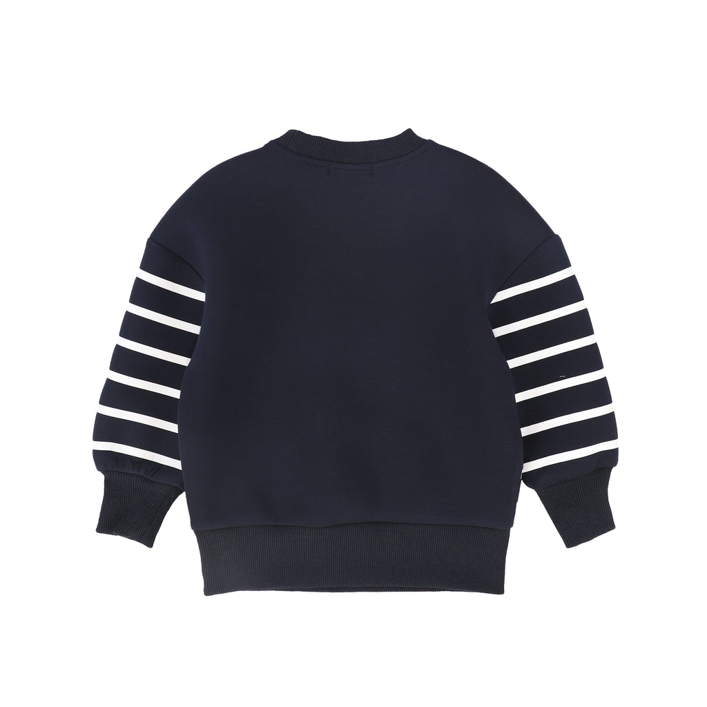 Le Bourdon Striped Embroidered Crest Sweatshirt - Navy