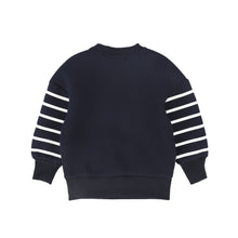 Load image into Gallery viewer, Le Bourdon Striped Embroidered Crest Sweatshirt - Navy