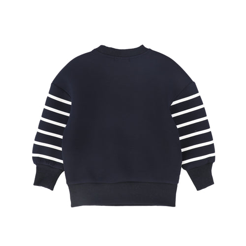 Le Bourdon Striped Embroidered Crest Sweatshirt - Navy