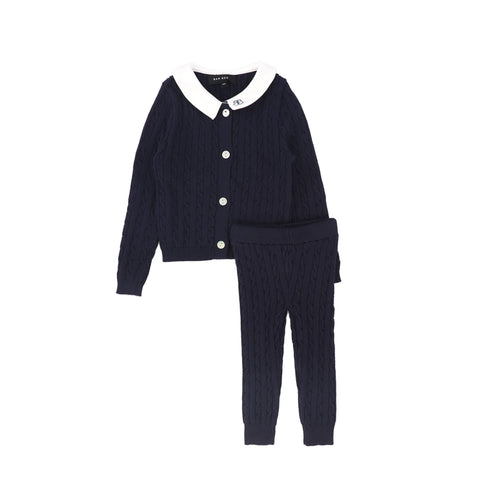 Bamboo Cable Knit Collar Set - Navy