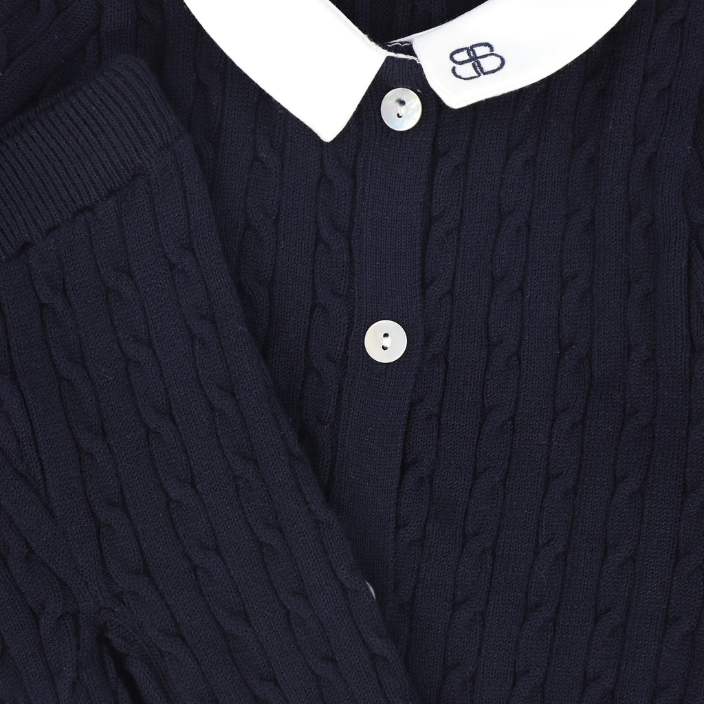 Bamboo Cable Knit Collar Set - Navy