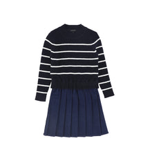 Load image into Gallery viewer, Bamboo Stripe Knit Pleated Dress - Navy