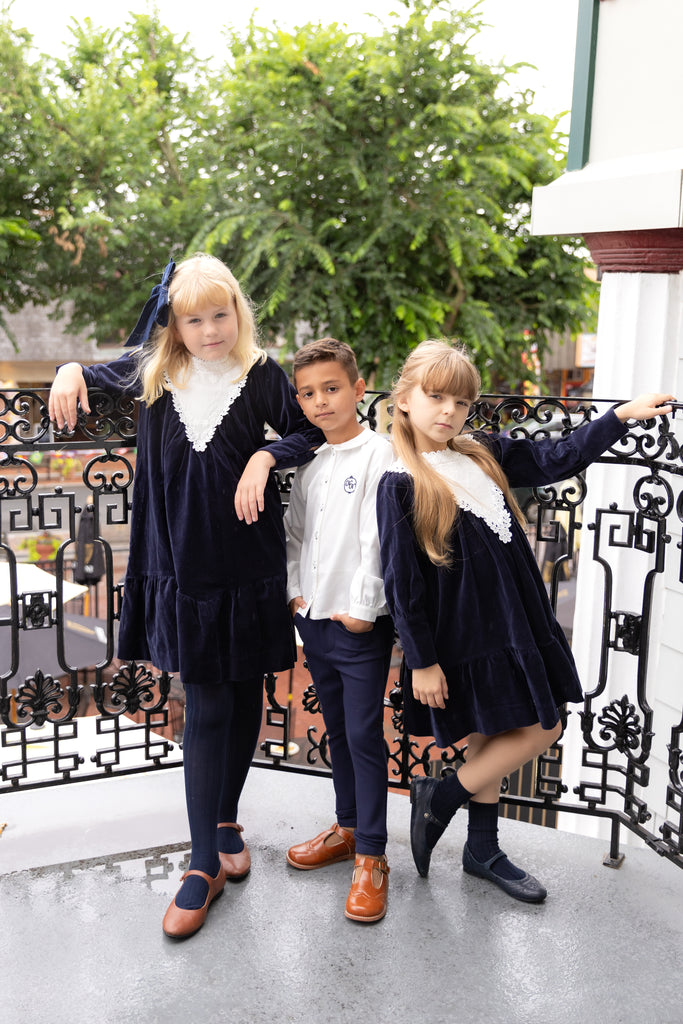 NouNelle Navy Corduroy Lace Dress