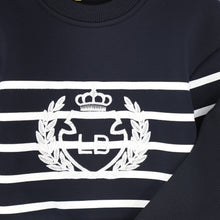 Load image into Gallery viewer, Le Bourdon Striped Embroidered Crest Sweatshirt Set - Navy