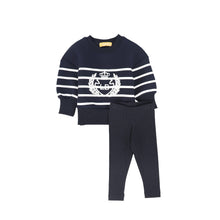 Load image into Gallery viewer, Le Bourdon Striped Embroidered Crest Sweatshirt Set - Navy