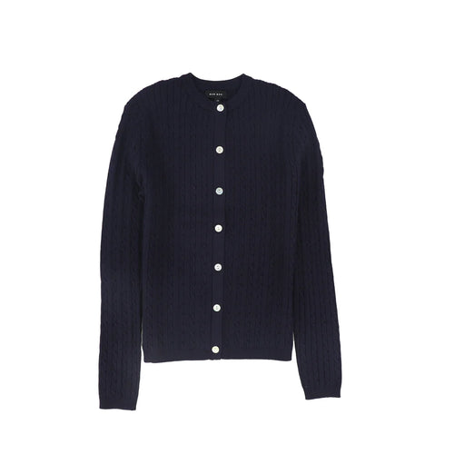 Bamboo Cable Knit Buttoned Cardigan - Navy