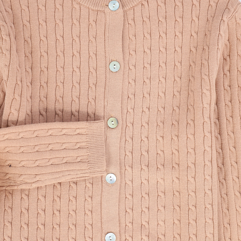 Bamboo Cable Knit Buttoned Cardigan - Pink