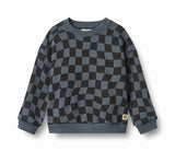 Wheat Elliot Sweatshirt - Navy Blue Check * BUTTONS ON SHOULDER