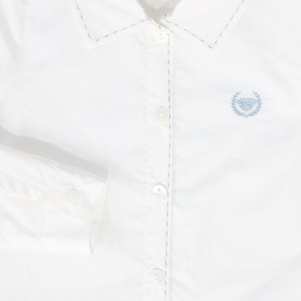 Le Bourdon Scallop Stitch Blouse - White/Blue