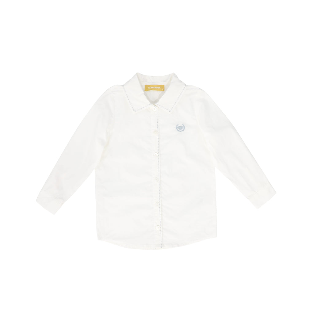 Le Bourdon Scallop Stitch Blouse - White/Blue