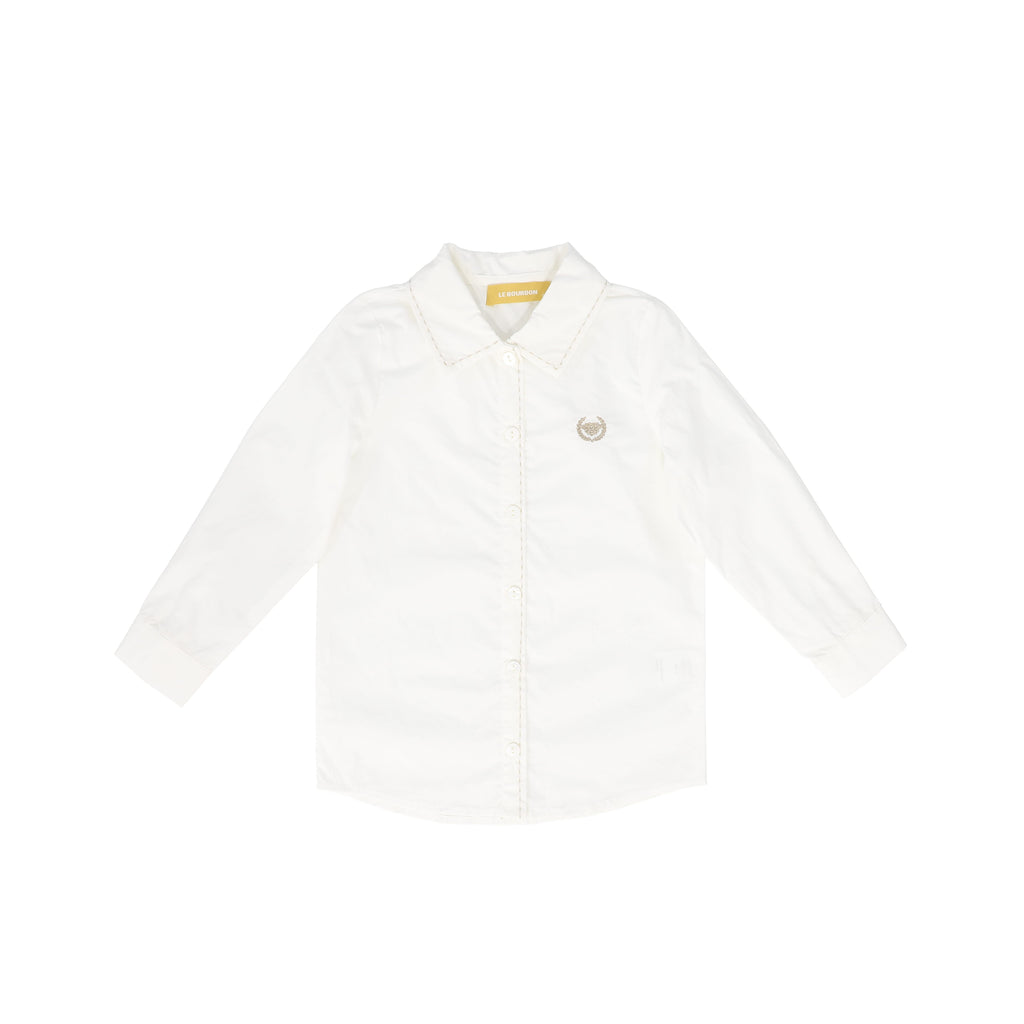 Le Bourdon Scallop Stitch Blouse - White/Tan