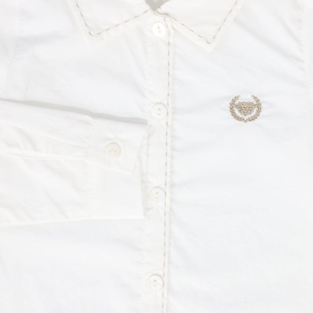 Le Bourdon Scallop Stitch Blouse - White/Tan