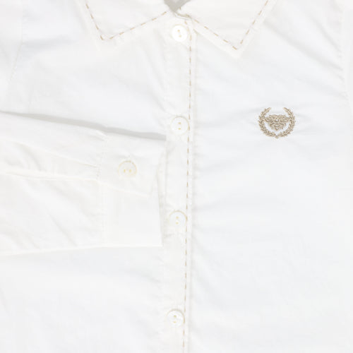Le Bourdon Scallop Stitch Blouse - White/Tan