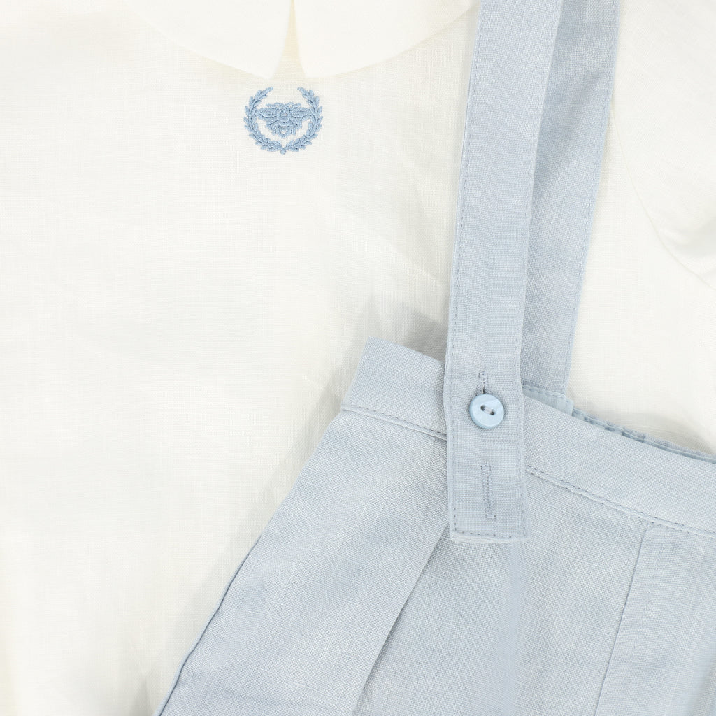 Le Bourdon Linen Bubble Overalls Set - White/Blue