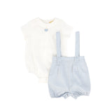 Le Bourdon Linen Bubble Overalls Set - White/Blue