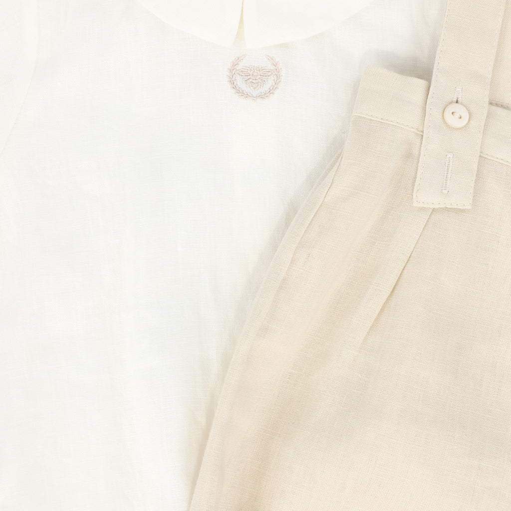 Le Bourdon Linen Bubble Overalls Set - White/Tan