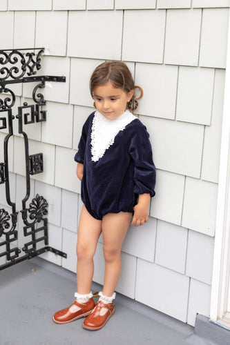 NouNelle Navy Corduroy Lace Romper