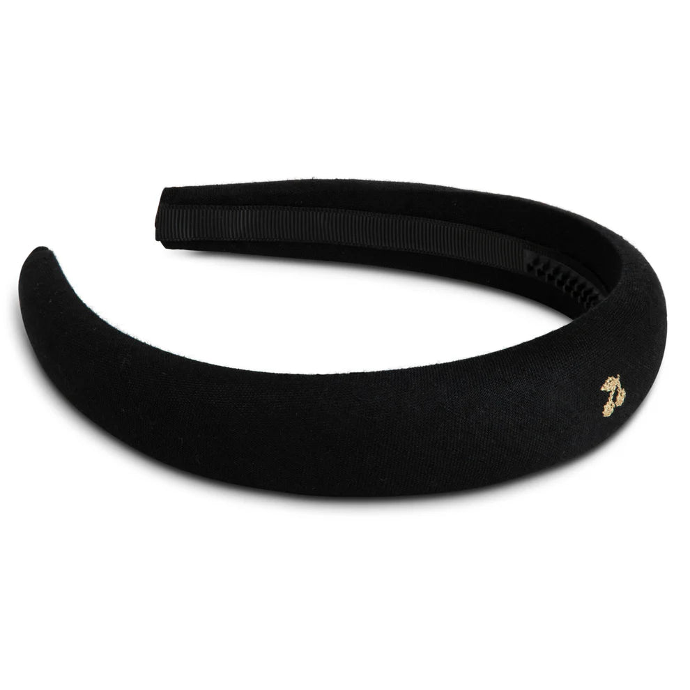 Le Enfant Gold Thread Cherry Embroidered Hairband - Black