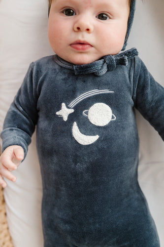 Ely's & Co Velour Celestial Footie & Bonnet - Navy